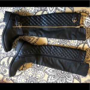 Black riding boots with gold buckle&zippers